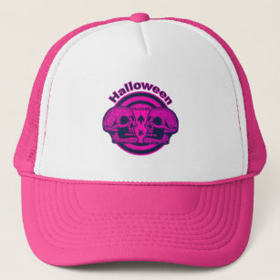 Halloween Two Skulls - Neon Pink Trucker Hat