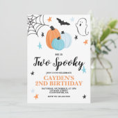 Halloween TWO Spooky 2ND Birthday Blue Pumpkins In Invitation (Standing Front)