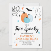 Halloween TWO Spooky 2ND Birthday Blue Pumpkins In Invitation (Front)