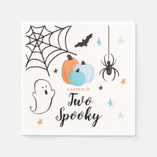 Halloween Two Spooky 2nd Birthday Blue Pumpkins Napkins