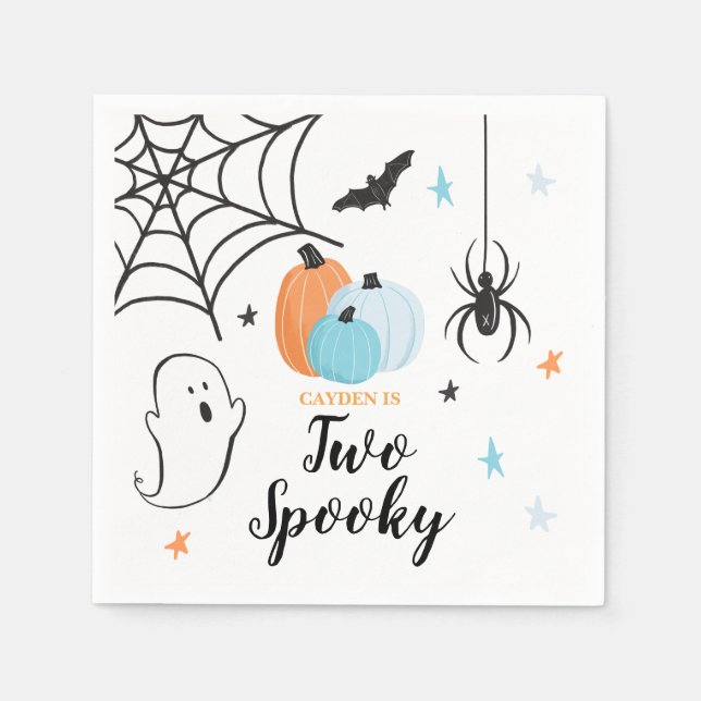 Halloween Two Spooky 2nd Birthday Blue Pumpkins Napkins (Front)