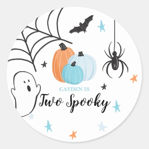 Halloween Two Spooky Birthday Blue Pumpkins Classic Round Sticker
