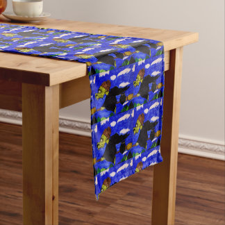 HALLOWEEN UGLY WITCH ON HER BROOM SHORT TABLE RUNNER