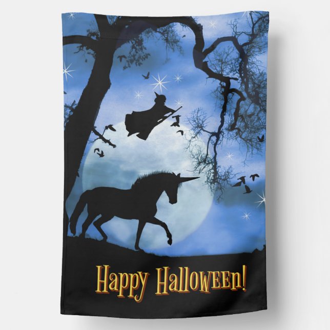 Halloween Unicorn and Witch House Flag (Back)