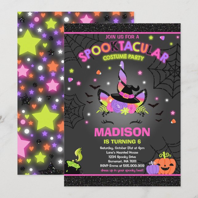 Halloween Unicorn Birthday Invite Halloween Party (Front/Back)