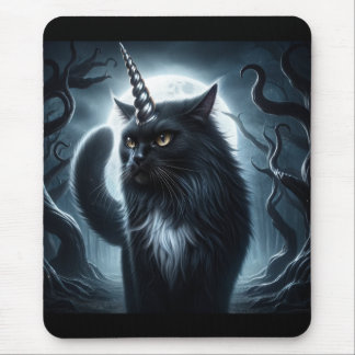 Halloween Unicorn Black Cat Haunted Forest Mouse Pad