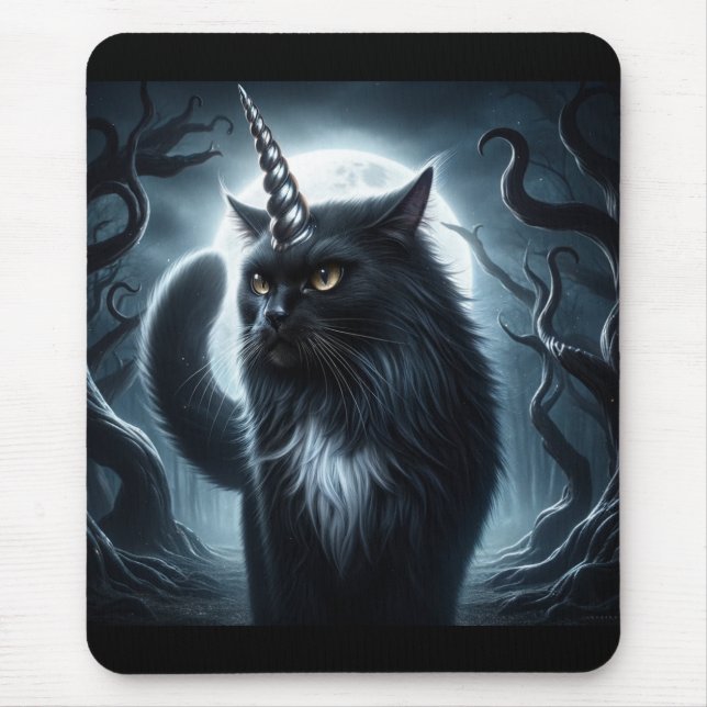 Halloween Unicorn Black Cat Haunted Forest Mouse Pad (Front)