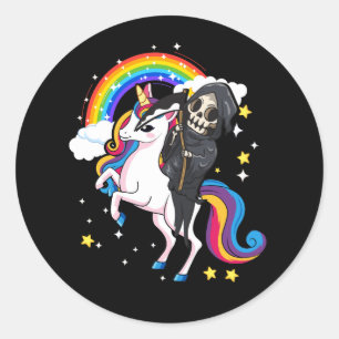 Halloween Unicorn Costume Cute Grim Reaper Riding Classic Round Sticker