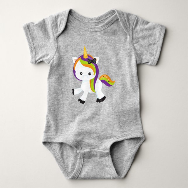 Halloween Unicorn, Cute Unicorn, Magic Unicorn Baby Bodysuit (Front)