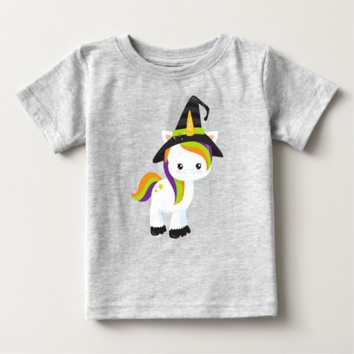 Halloween Unicorn Cute Unicorn Witch Hat Stars Baby T_Shirt
