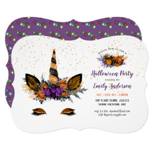 Halloween Unicorn Face Girls Birthday Party Invitation