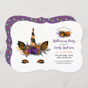Halloween Unicorn Face Girls Birthday Party Invitation