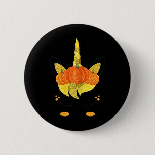 Halloween Unicorn Face Thanksgiving Pumpkins Girls Button