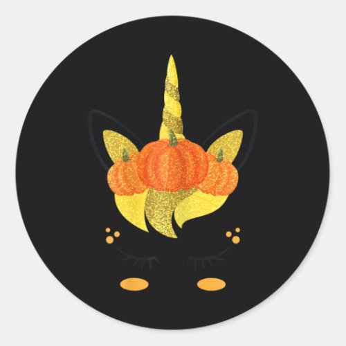 Halloween Unicorn Face Thanksgiving Pumpkins Girls Classic Round Sticker