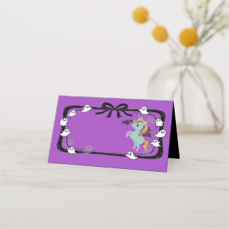 Halloween Unicorn Greeting Bat Purple Place Card