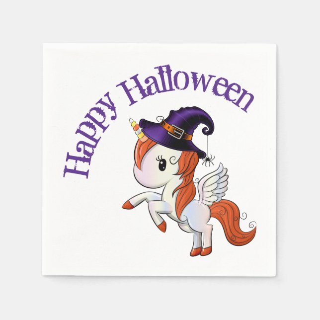 Halloween Unicorn Pegasus Witch Napkins (Front)