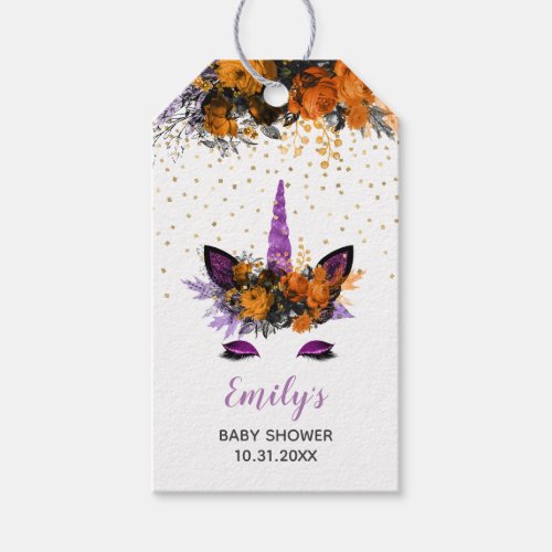 Halloween Unicorn Purple Glitter Baby Shower Favor Gift Tags