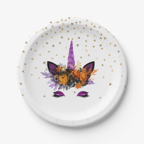 Halloween Unicorn Purple Glitter Party Paper Plates