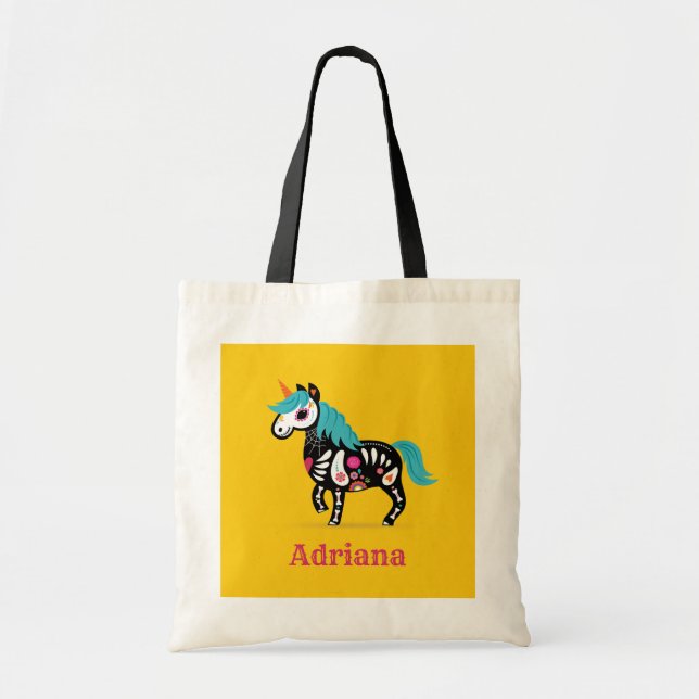 Halloween Unicorn Sugar Skull Trick or Treat Tote Bag (Front)