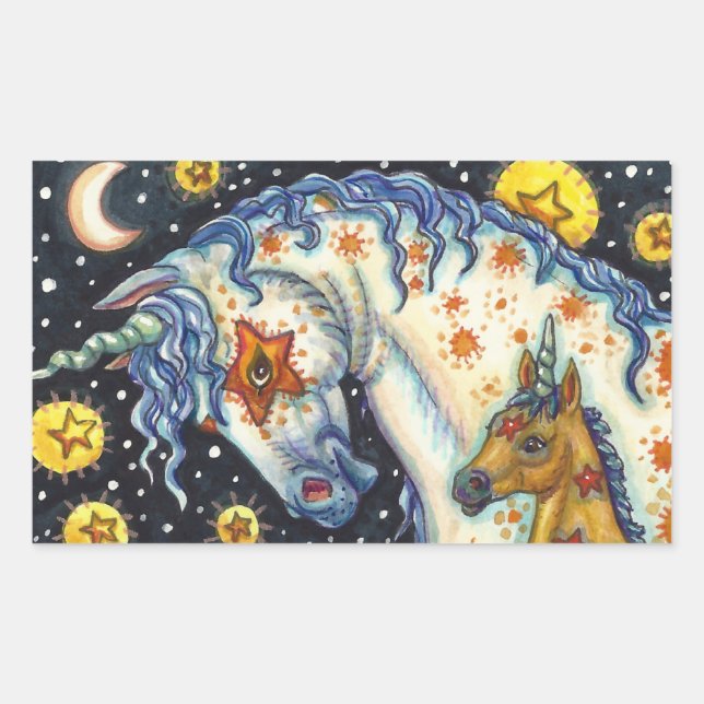 HALLOWEEN UNICORNS, STAR HORSE & COLT FANTASY RECTANGULAR STICKER (Front)