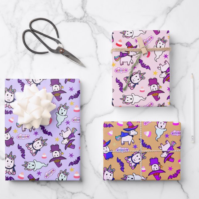 Halloween Unicorns Wrapping Paper Sheets (Front)