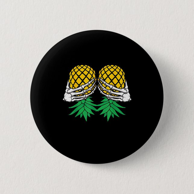 Halloween Upside Down Pineapple Swinger Skeleton Button (Front)
