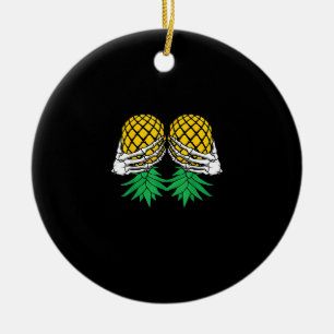 Halloween Upside Down Pineapple Swinger Skeleton Ceramic Ornament