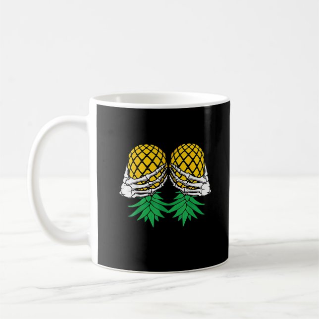 Halloween Upside Down Pineapple Swinger Skeleton Coffee Mug (Left)