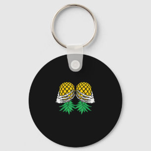 Halloween Upside Down Pineapple Swinger Skeleton Keychain
