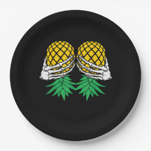 Halloween Upside Down Pineapple Swinger Skeleton Paper Plates