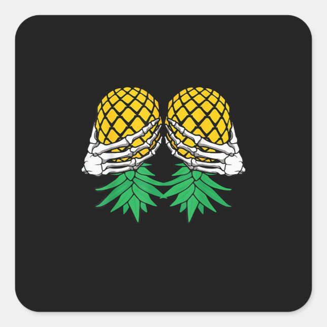 Halloween Upside Down Pineapple Swinger Skeleton Square Sticker (Front)