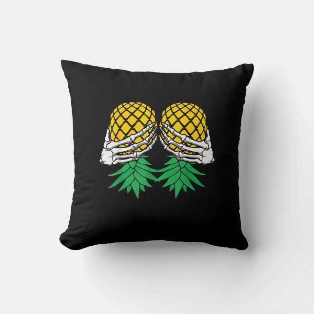 Halloween Upside Down Pineapple Swinger Skeleton Throw Pillow (Front)