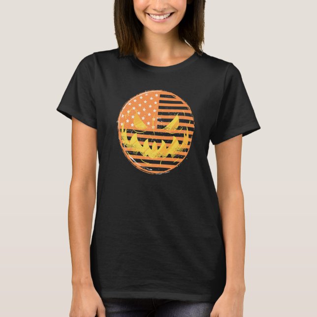 Halloween USA American Flag Jack o lantern Pumpkin T-Shirt (Front)