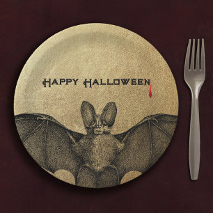 Halloween Vampire Bat Gold Paper Plates