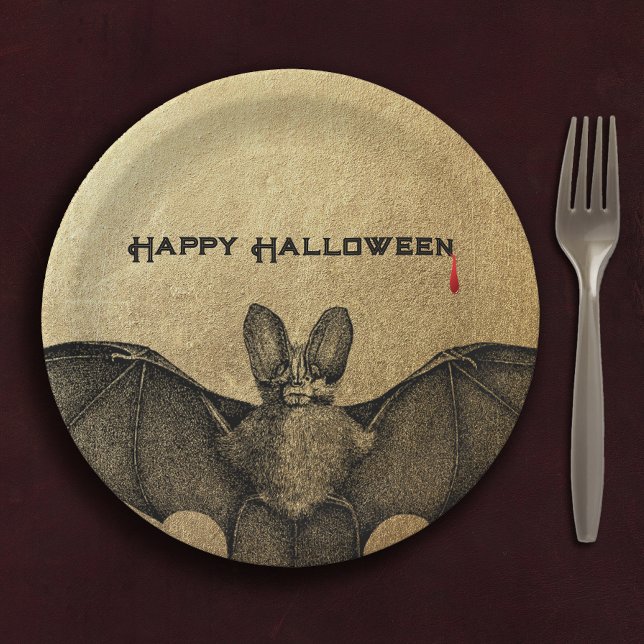 Halloween Vampire Bat  Gold Paper Plates (Creator Uploaded)