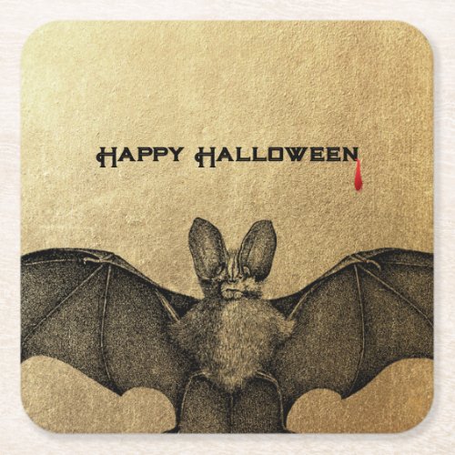 Halloween Vampire Bat  Gold Square Paper Coaster