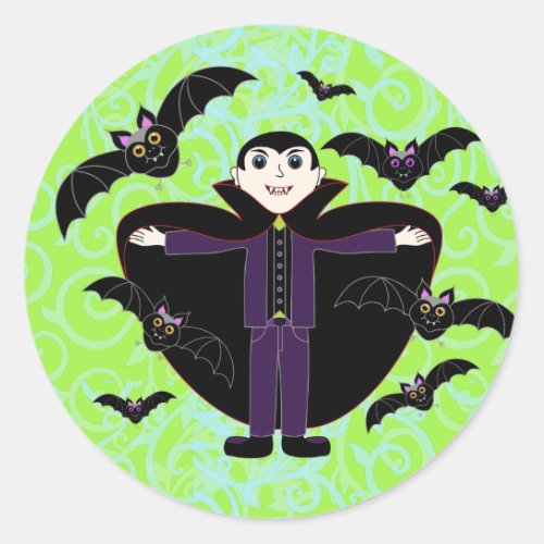 Halloween Vampire Bats Green Classic Round Sticker