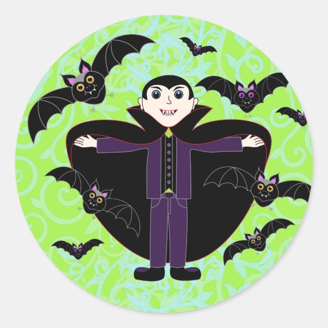 Halloween Vampire Bats Green Classic Round Sticker (Front)