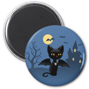 Halloween Vampire Black Cat with Wings Magnet