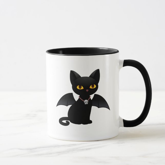 Halloween Vampire Black Cat with Wings Mug (Right)