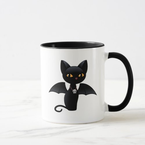 Halloween Vampire Black Cat with Wings Mug