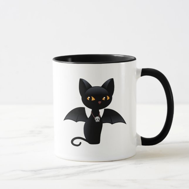 Halloween Vampire Black Cat with Wings Mug (Right)