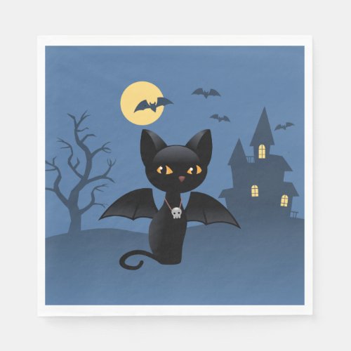 Halloween Vampire Black Cat with Wings Napkins