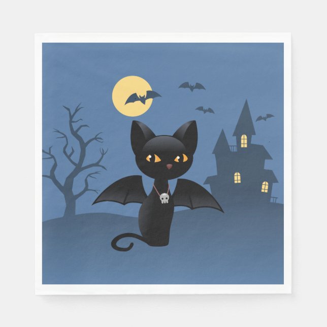 Halloween Vampire Black Cat with Wings Napkins (Front)