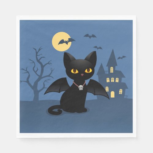 Halloween Vampire Black Cat with Wings Napkins