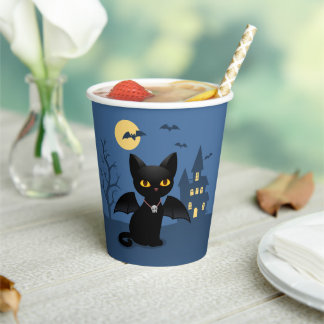 Halloween Vampire Black Cat with Wings Paper Cups