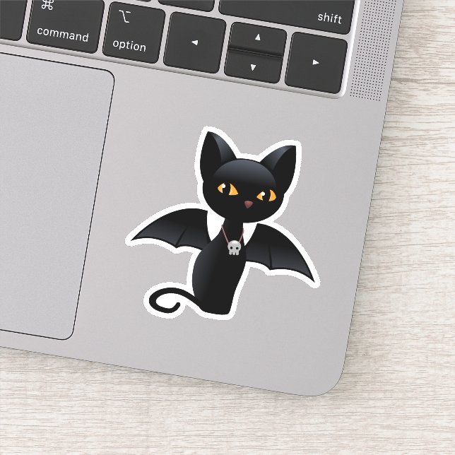 Halloween Vampire Black Cat with Wings Sticker (Detail)