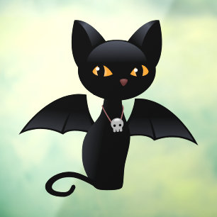 Halloween Vampire Black Cat with Wings Window Cling