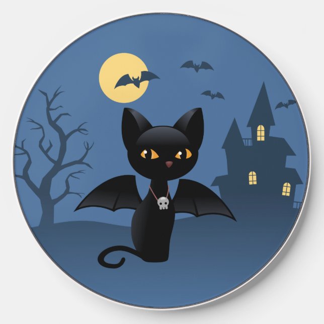 Halloween Vampire Black Cat with Wings Wireless Charger (Front)