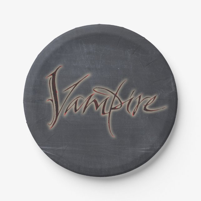 Halloween Vampire Black Grey Blood Red Glow Adult Paper Plates (Front)